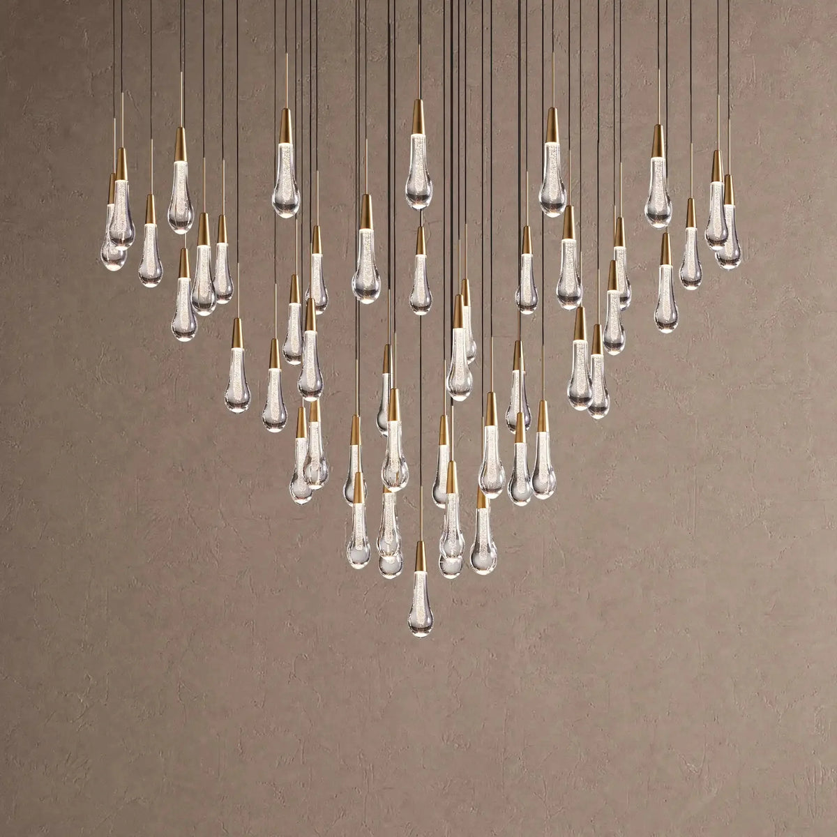 Soleil Round Chandelier 17" 24" 36" 48" 58" | Modern Pendant Light Raindrop Chandelier - 47-Light 58"Brasscasivra