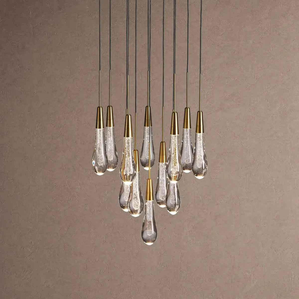 Soleil Round Chandelier 17" 24" 36" 48" 58" | Modern Pendant Light Raindrop Chandelier - 12-Light 17"Brasscasivra