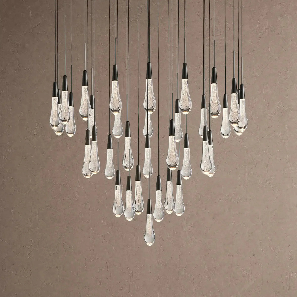 Soleil Round Chandelier 17" 24" 36" 48" 58" | Modern Pendant Light Raindrop Chandelier - 34-Light 36"Blackcasivra