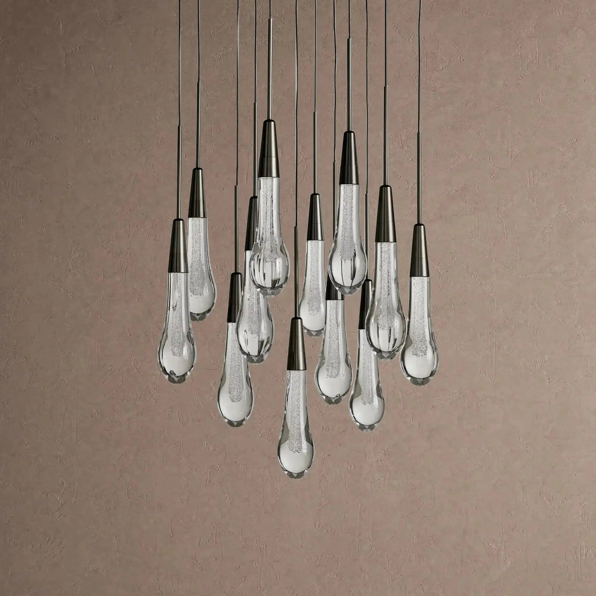 Soleil Round Chandelier 17" 24" 36" 48" 58" | Modern Pendant Light Raindrop Chandelier - 12-Light 17"Blackcasivra