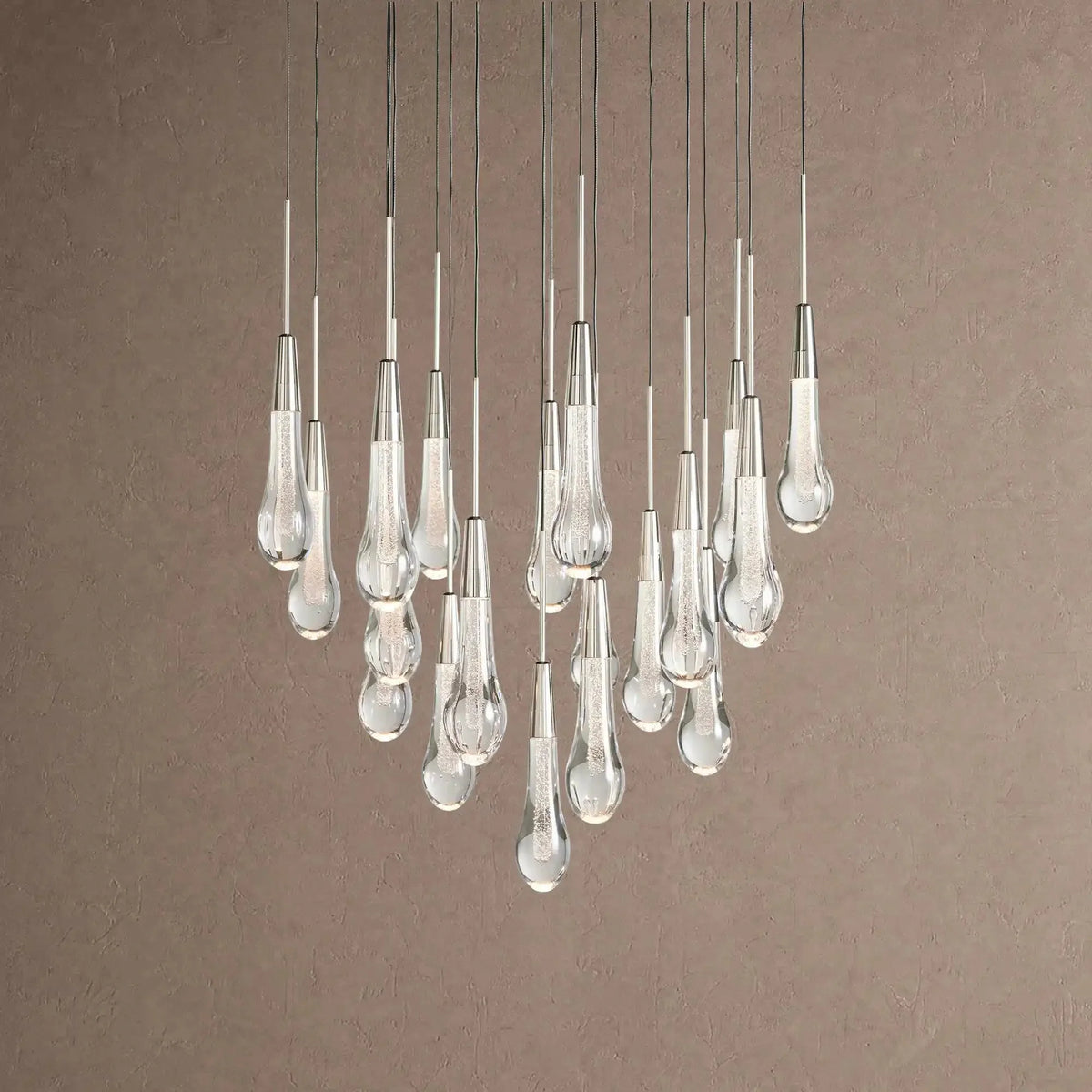 Soleil Round Chandelier 17" 24" 36" 48" 58" | Modern Pendant Light Raindrop Chandelier - 19-Light 24"Nickelcasivra