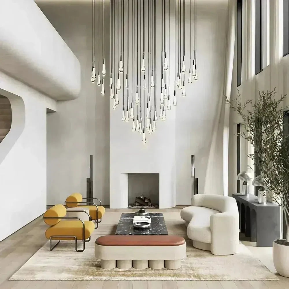 Soleil Round Chandelier 17" 24" 36" 58" | Modern Pendant Light Raindrop Chandelier styled in a modern dining room