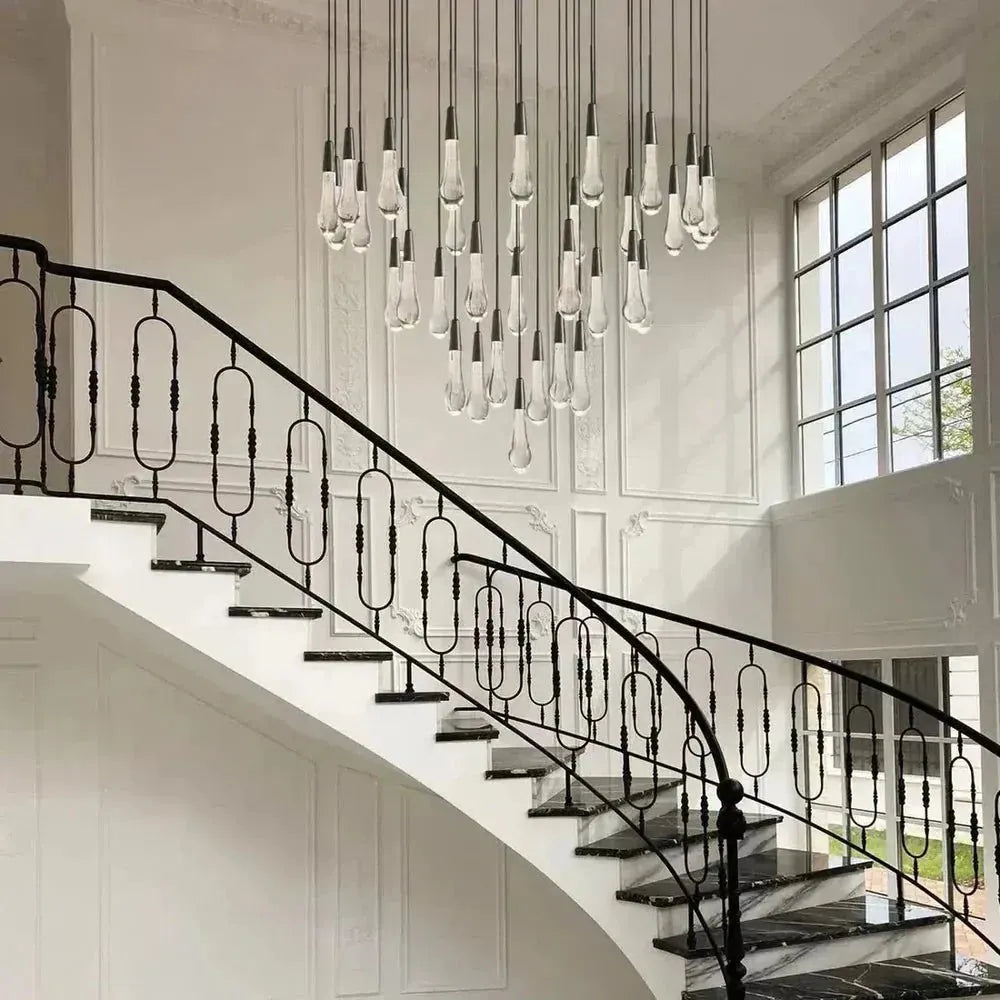 Soleil Round Chandelier 17" 24" 36" 58" | Modern Pendant Light Raindrop Chandelier in brass - dining room lighting