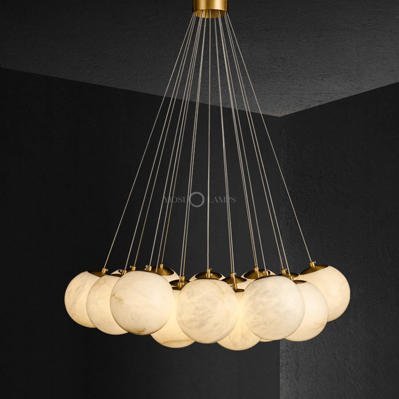 Sophie Modern Alabaster Ball Pendant Light, Dining Room Light - 19 Ballscasivra