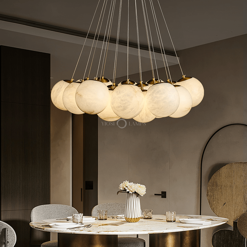 Sophie Modern Alabaster Ball Pendant Light, Dining Room Light - 19 Ballscasivra