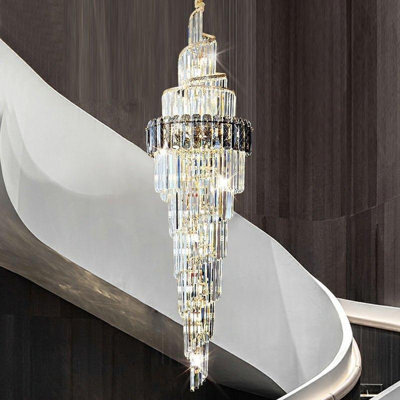 Spiral High Ceiling Light Fixture Long Crystal Chandelier For Foyer Staircase/ Living Room-Chandeliers-casivra-casivra