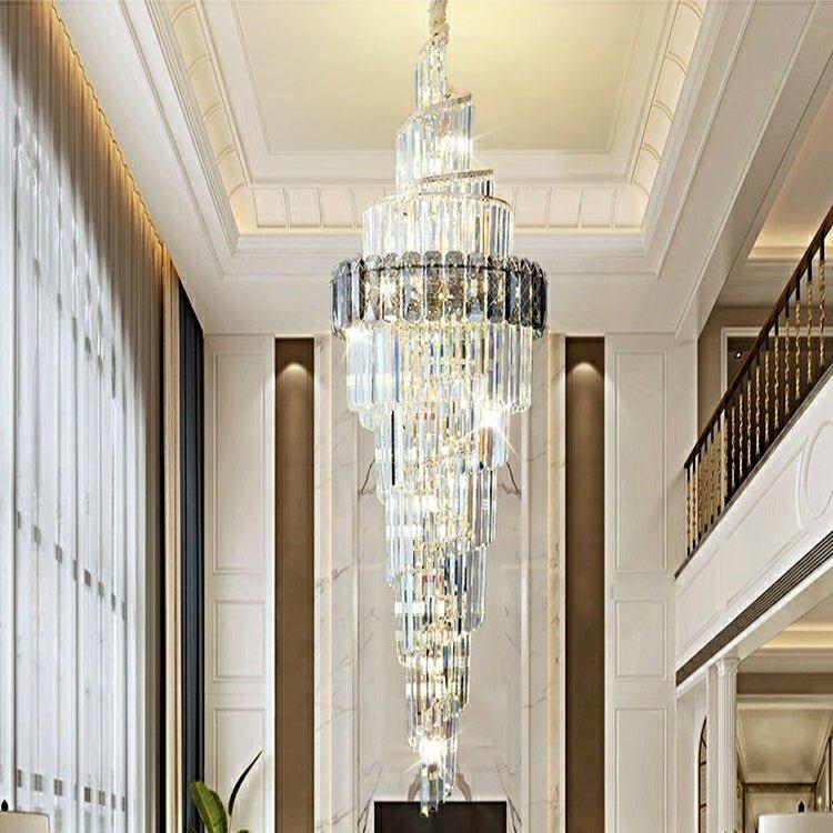 Spiral High Ceiling Light Fixture Long Crystal Chandelier For Foyer Staircase/ Living Room-Chandeliers-casivra-casivra