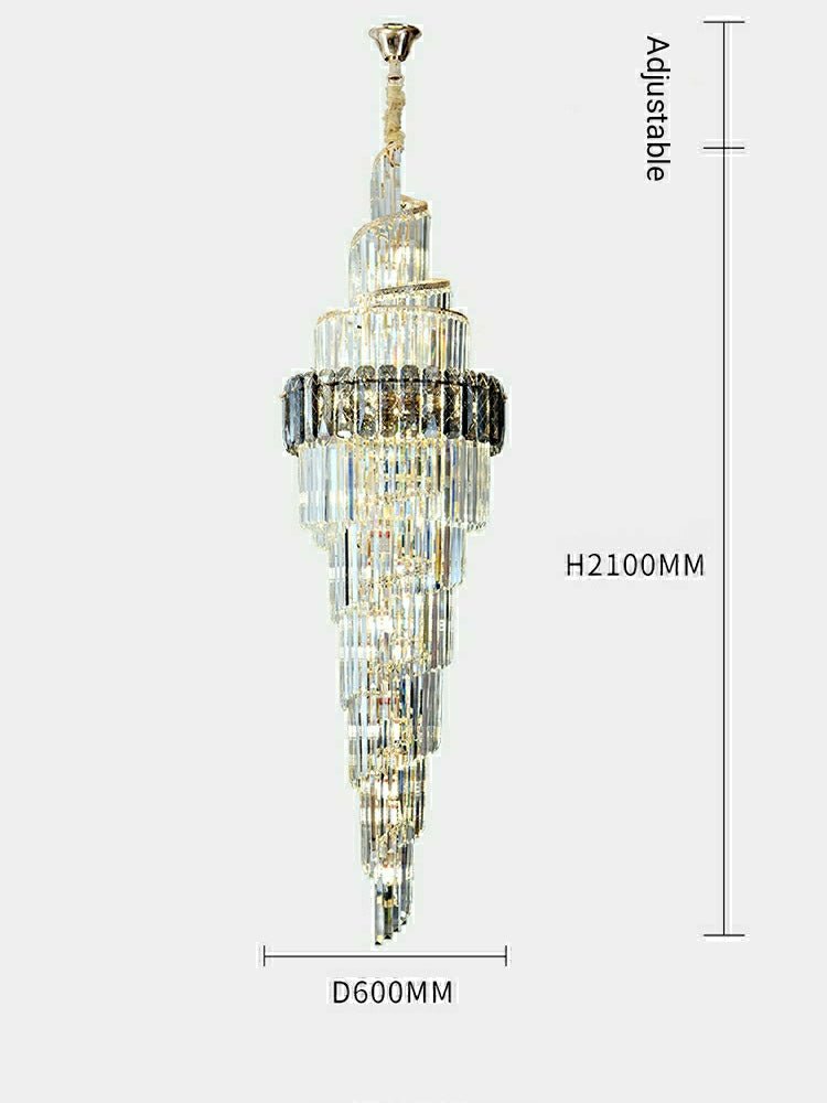 Spiral High Ceiling Light Fixture Long Crystal Chandelier For Foyer Staircase/ Living Room-Chandeliers-casivra-casivra