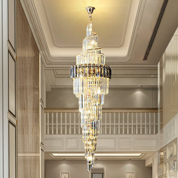 Spiral High Ceiling Light Fixture Long Crystal Chandelier For Foyer Staircase/ Living Room-Chandeliers-casivra-casivra