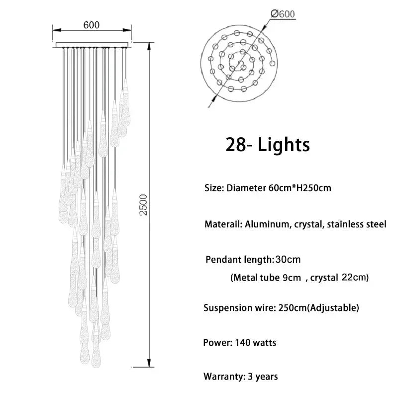 Spiral Raindrop Staircase Ceiling Lighting - 1 LightsWarm White 3000kcasivra