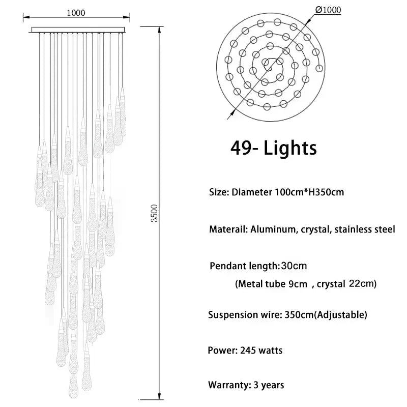 Spiral Raindrop Staircase Ceiling Lighting - 1 LightsWarm White 3000kcasivra