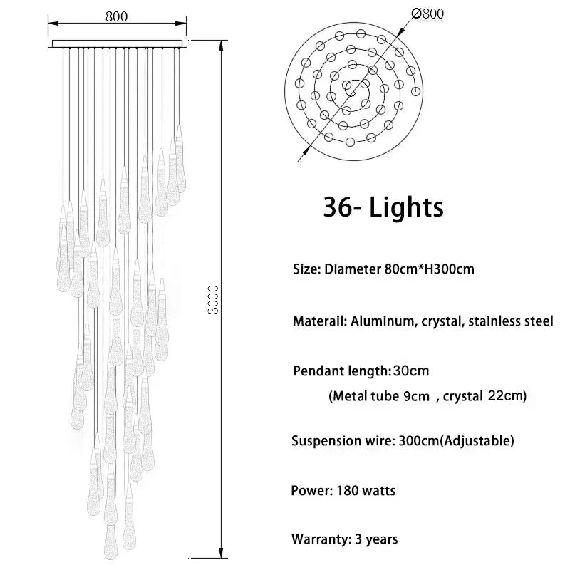 Spiral Raindrop Staircase Ceiling Lighting - 1 LightsWarm White 3000kcasivra