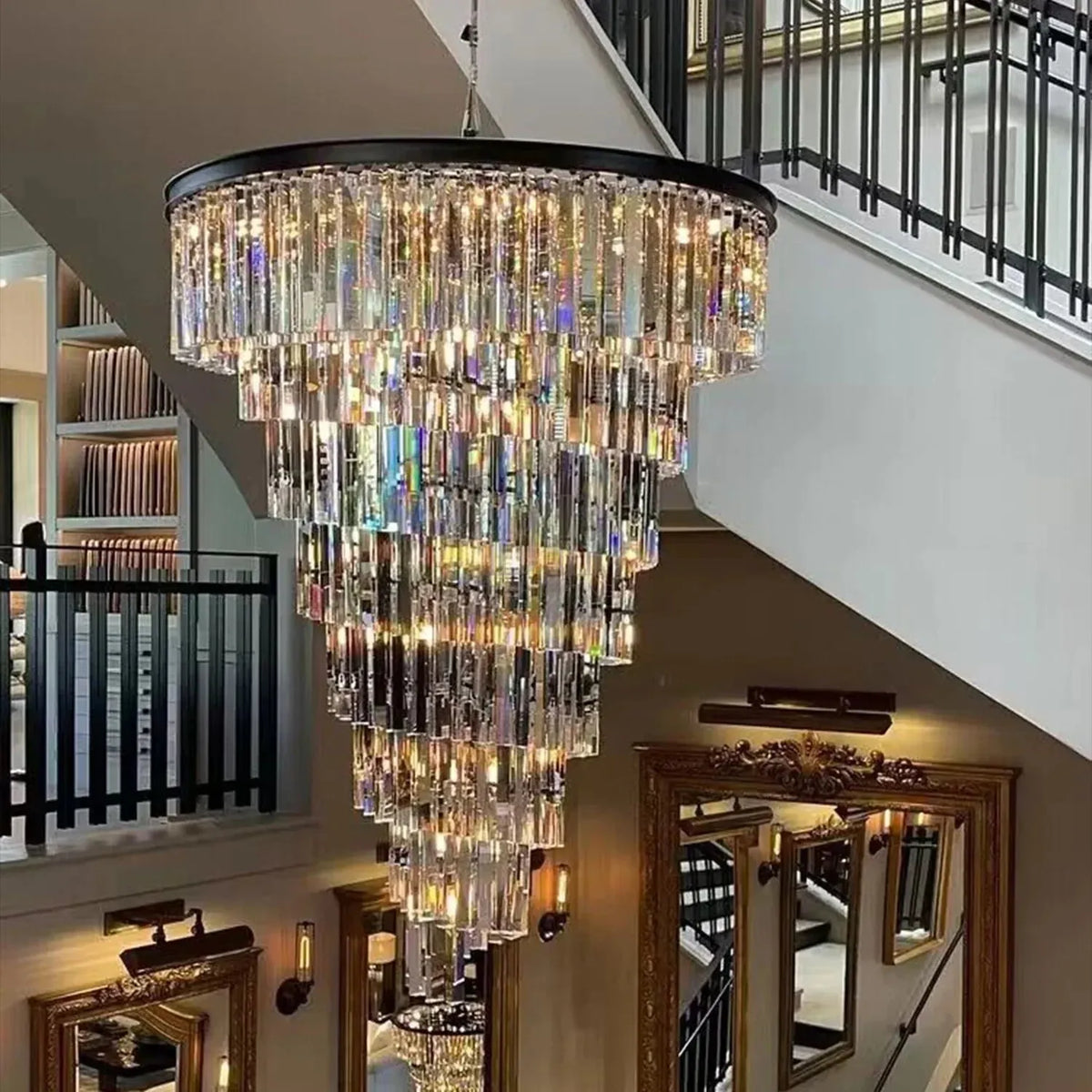 Spiral Tiered Crystal Chandelier in Black Finish - D19.7"*H25.6"Warm Lightcasivra