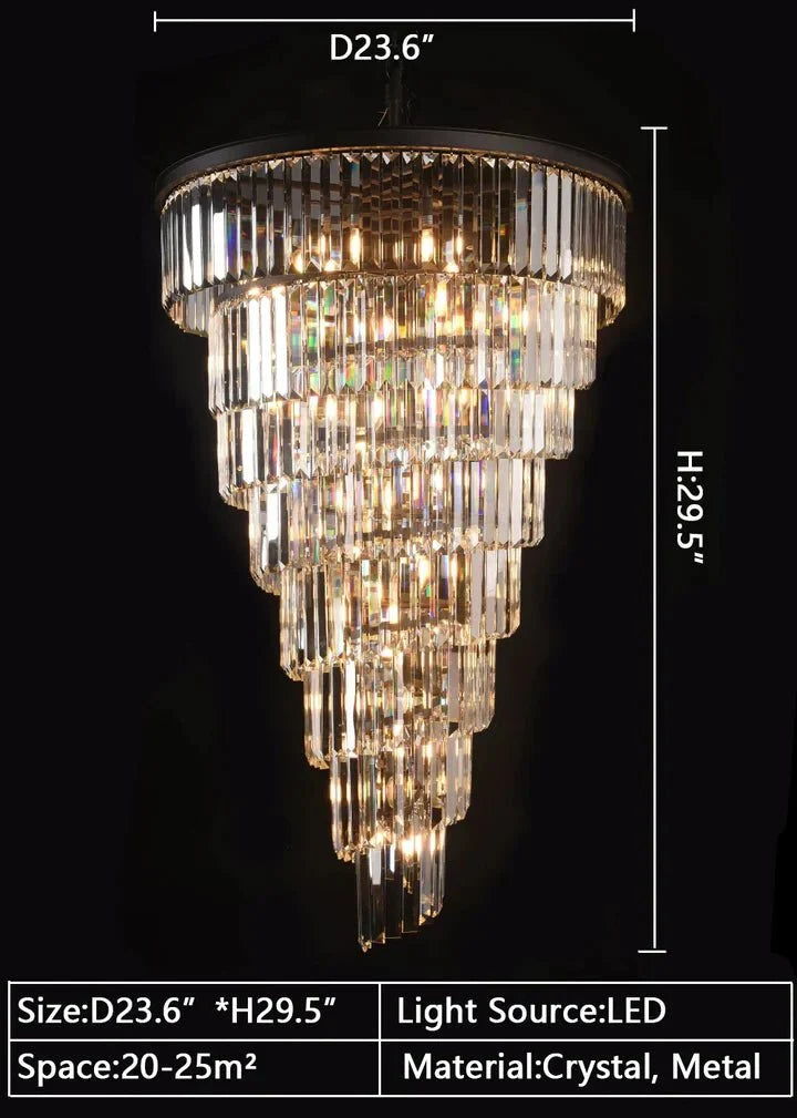 Spiral Tiered Crystal Chandelier in Black Finish - D19.7"*H25.6"Warm Lightcasivra
