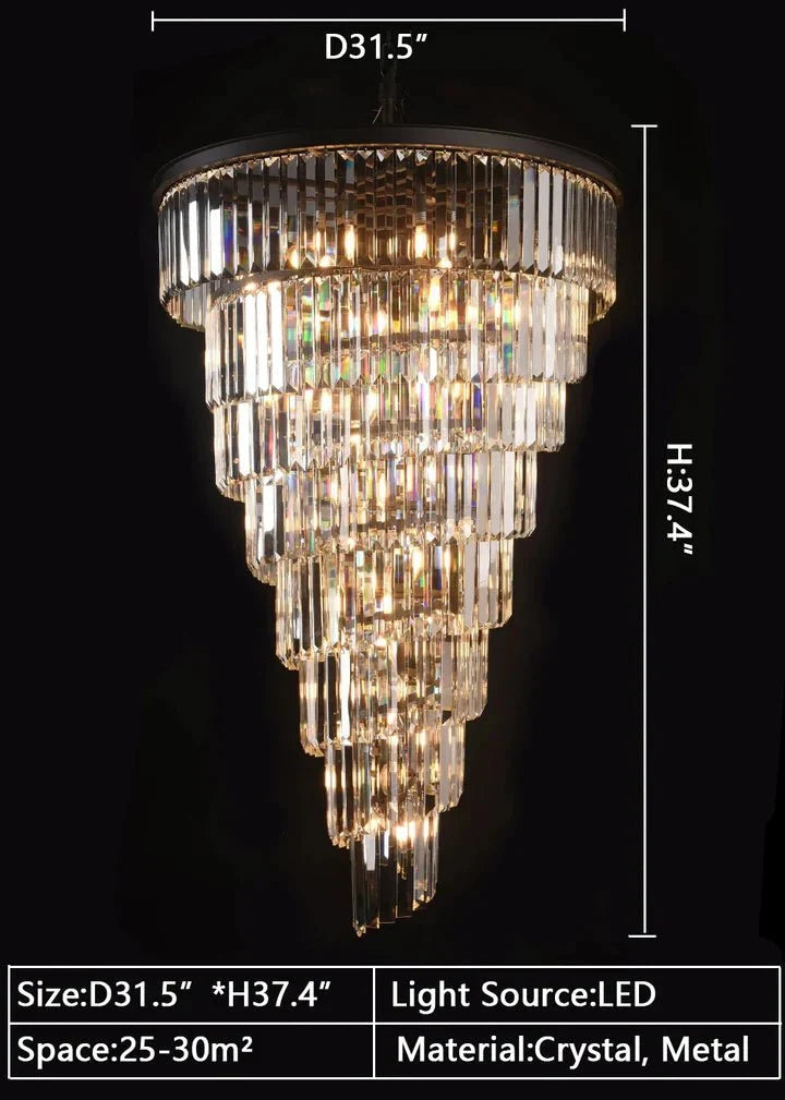 Spiral Tiered Crystal Chandelier in Black Finish - D19.7"*H25.6"Warm Lightcasivra