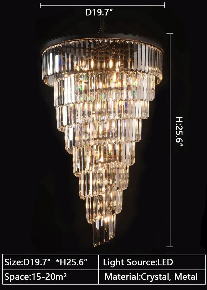 Spiral Tiered Crystal Chandelier in Black Finish - D19.7"*H25.6"Warm Lightcasivra