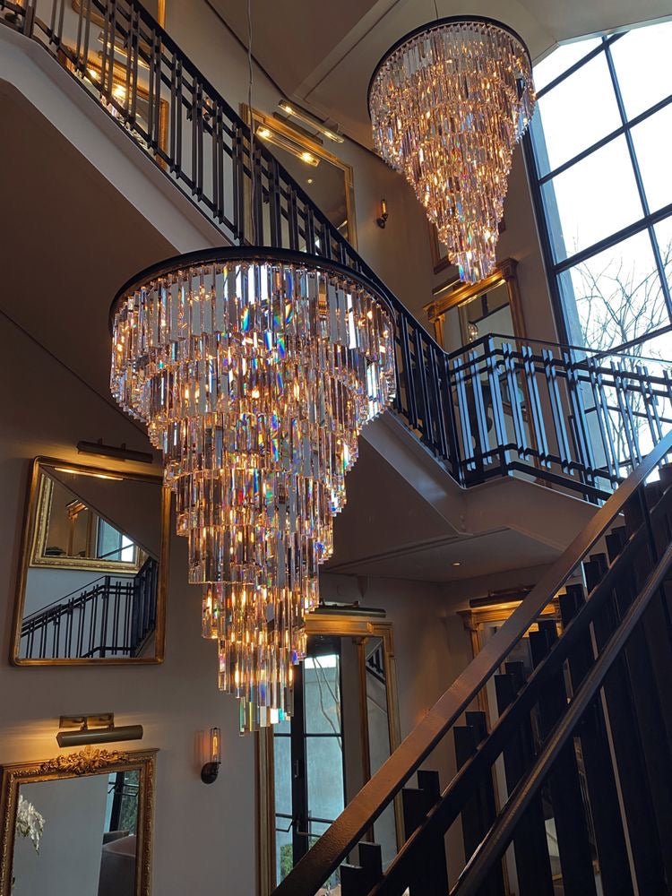Spiral Tiered Crystal Chandelier in Black Finish - D19.7"*H25.6"Warm Lightcasivra
