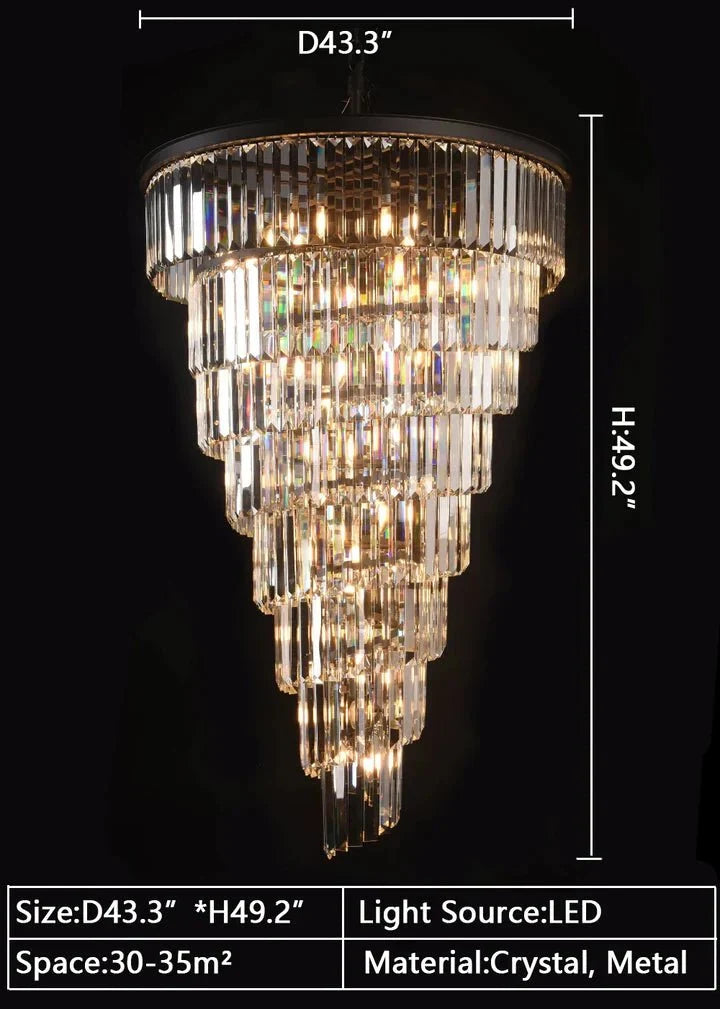 Spiral Tiered Crystal Chandelier in Black Finish - D19.7"*H25.6"Warm Lightcasivra