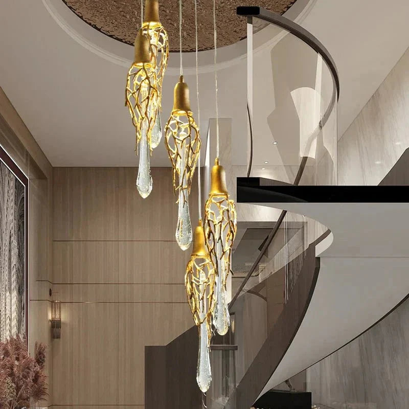 Stairwell Branch Strata Crystal Spiral Chandelier - Copper5 Lightscasivra