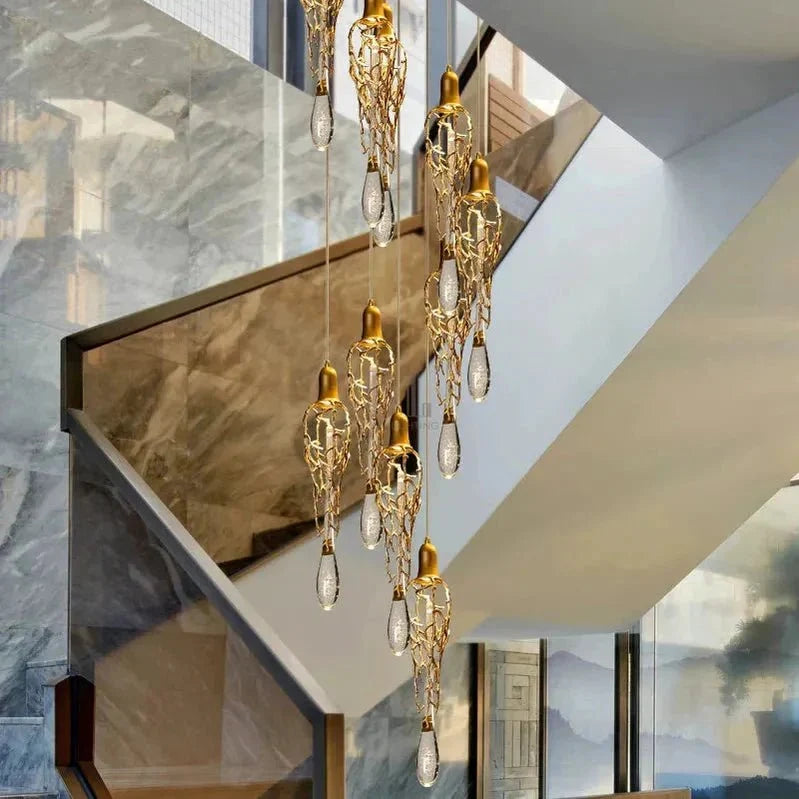 Stairwell Branch Strata Crystal Spiral Chandelier - Copper5 Lightscasivra