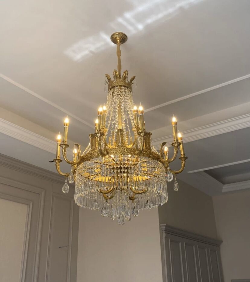 Stunning Oversized Luxury Golden Metal Candle Crystal Tassel Chandelier For High - ceiling Staircase/Entryway/Living/Meeting Room - 1 Layer: D 39.4"*H 39.4"Warm Lightcasivra