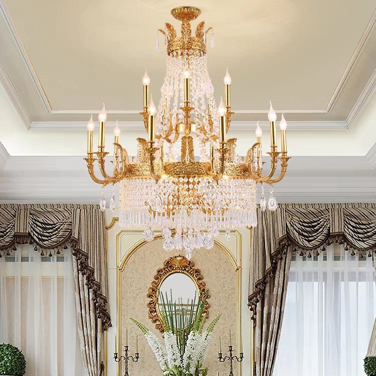 Stunning Oversized Luxury Golden Metal Candle Crystal Tassel Chandelier For High - ceiling Staircase/Entryway/Living/Meeting Room - 1 Layer: D 39.4"*H 39.4"Warm Lightcasivra
