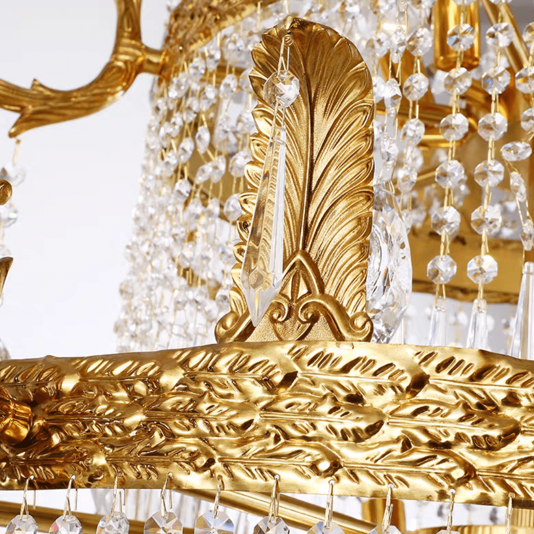 Stunning Oversized Luxury Golden Metal Candle Crystal Tassel Chandelier For High - ceiling Staircase/Entryway/Living/Meeting Room - 1 Layer: D 39.4"*H 39.4"Warm Lightcasivra