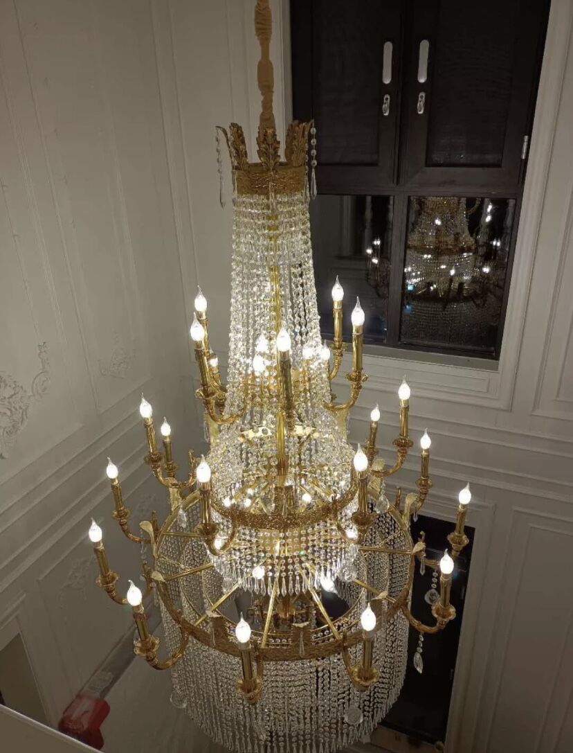 Stunning Oversized Luxury Golden Metal Candle Crystal Tassel Chandelier For High - ceiling Staircase/Entryway/Living/Meeting Room - 1 Layer: D 39.4"*H 39.4"Warm Lightcasivra