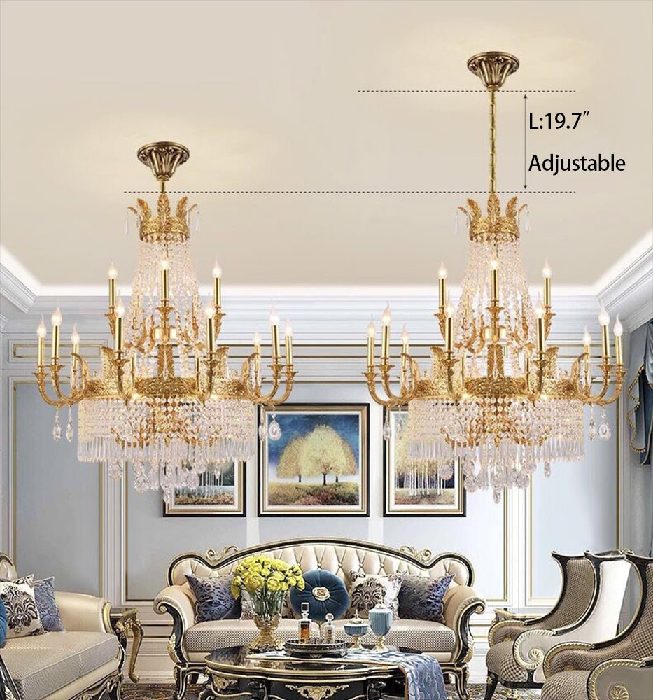Stunning Oversized Luxury Golden Metal Candle Crystal Tassel Chandelier For High - ceiling Staircase/Entryway/Living/Meeting Room - 1 Layer: D 39.4"*H 39.4"Warm Lightcasivra