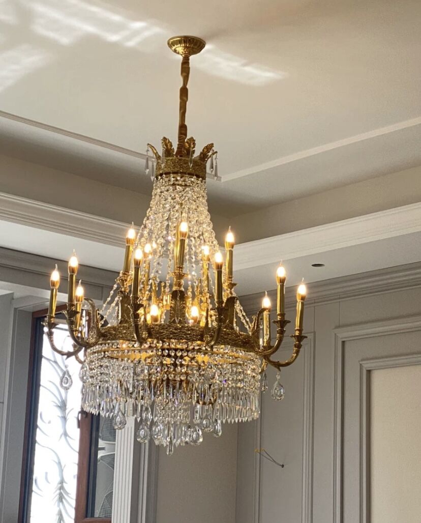 Stunning Oversized Luxury Golden Metal Candle Crystal Tassel Chandelier For High - ceiling Staircase/Entryway/Living/Meeting Room - 1 Layer: D 39.4"*H 39.4"Warm Lightcasivra