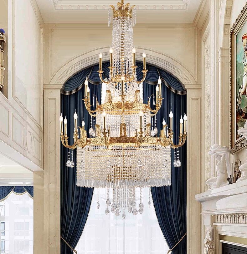 Stunning Oversized Luxury Golden Metal Candle Crystal Tassel Chandelier For High - ceiling Staircase/Entryway/Living/Meeting Room - 1 Layer: D 39.4"*H 39.4"Warm Lightcasivra