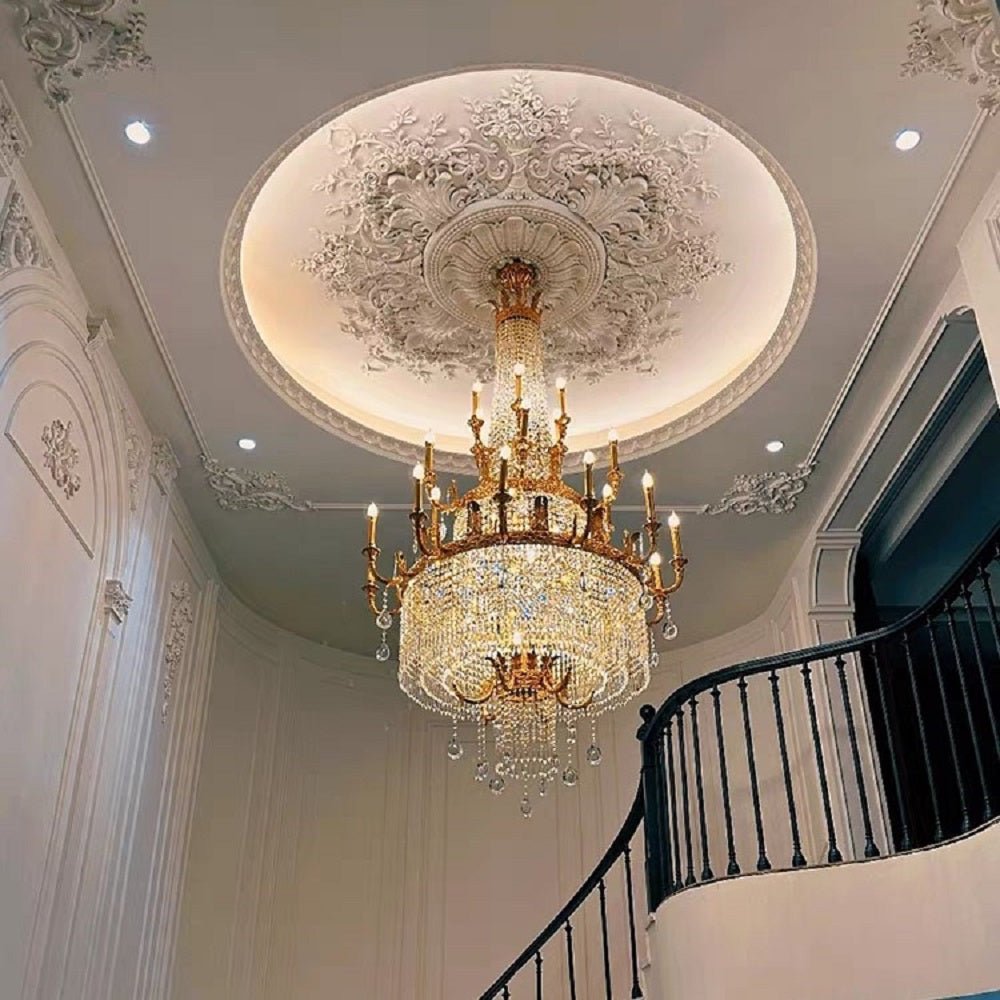 Stunning Oversized Luxury Golden Metal Candle Crystal Tassel Chandelier For High - ceiling Staircase/Entryway/Living/Meeting Room - 1 Layer: D 39.4"*H 39.4"Warm Lightcasivra