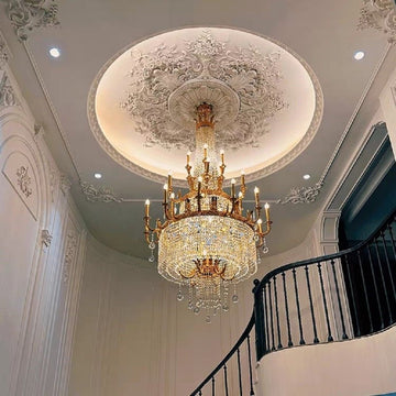 Stunning Oversized Luxury Golden Metal Candle Crystal Tassel Chandelier For High - ceiling Staircase/Entryway/Living/Meeting Room - 1 Layer: D 39.4"*H 39.4"Warm Lightcasivra