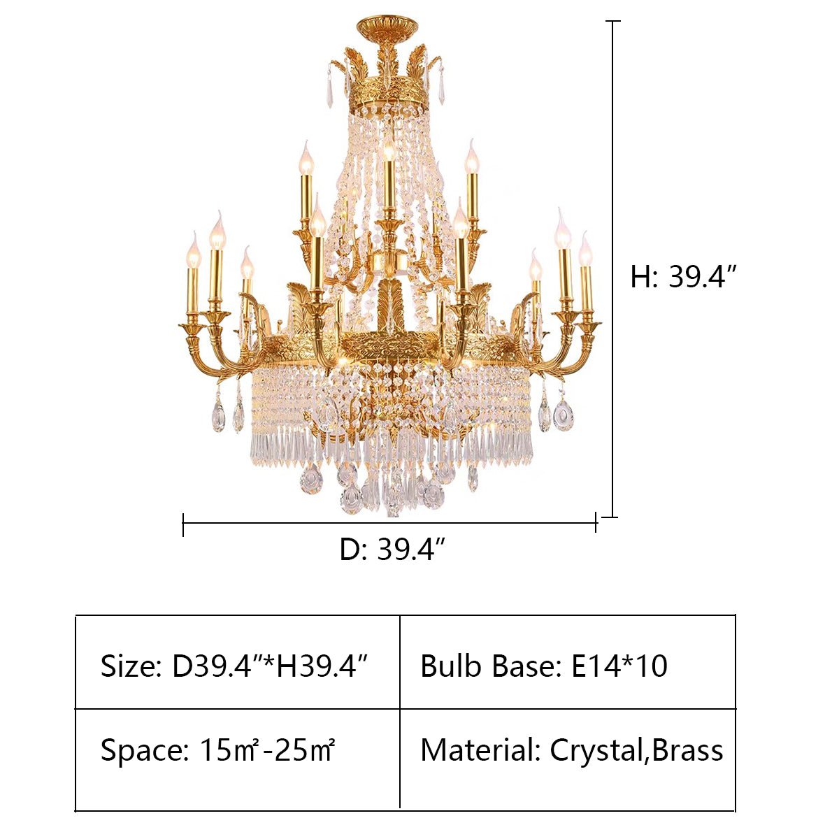 Stunning Oversized Luxury Golden Metal Candle Crystal Tassel Chandelier For High - ceiling Staircase/Entryway/Living/Meeting Room - 1 Layer: D 39.4"*H 39.4"Warm Lightcasivra