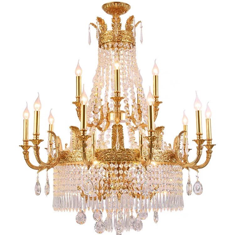 Stunning Oversized Luxury Golden Metal Candle Crystal Tassel Chandelier For High - ceiling Staircase/Entryway/Living/Meeting Room - 1 Layer: D 39.4"*H 39.4"Warm Lightcasivra