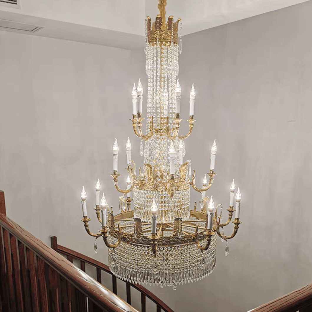 Stunning Oversized Luxury Golden Metal Candle Crystal Tassel Chandelier For High - ceiling Staircase/Entryway/Living/Meeting Room - 1 Layer: D 39.4"*H 39.4"Warm Lightcasivra