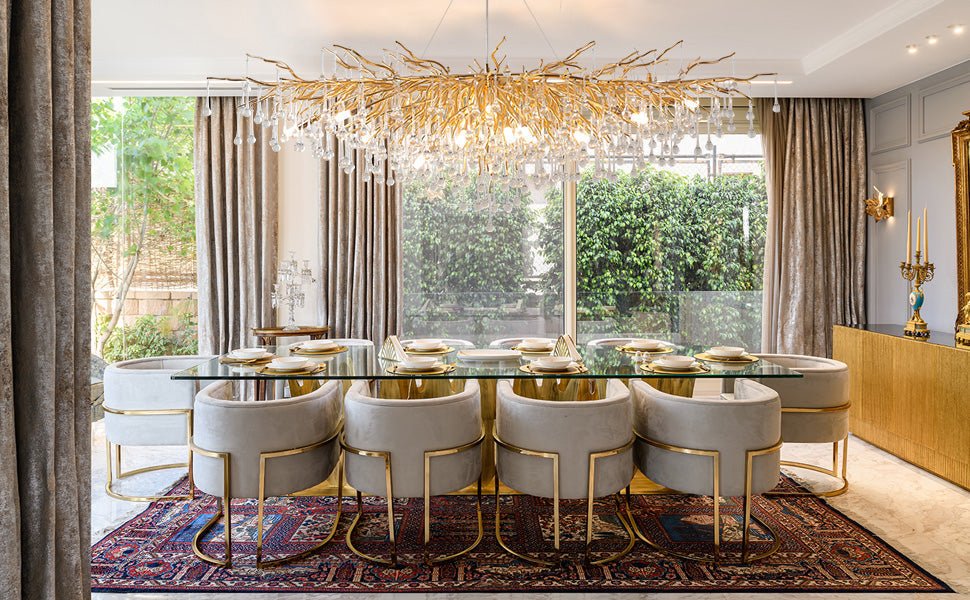 Stunning Tree Branch Crystal Chandelier with Clear Teardrop - shaped for Living/Dining Room - Round D25.6”*H15.8”/8 LightsChromeWarm Lightcasivra