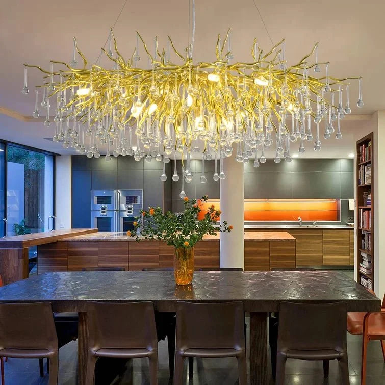 Stunning Tree Branch Crystal Chandelier with Clear Teardrop - shaped for Living/Dining Room - Round D25.6”*H15.8”/8 LightsChromeWarm Lightcasivra