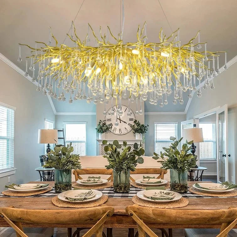 Stunning Tree Branch Crystal Chandelier with Clear Teardrop - shaped for Living/Dining Room - Round D25.6”*H15.8”/8 LightsChromeWarm Lightcasivra