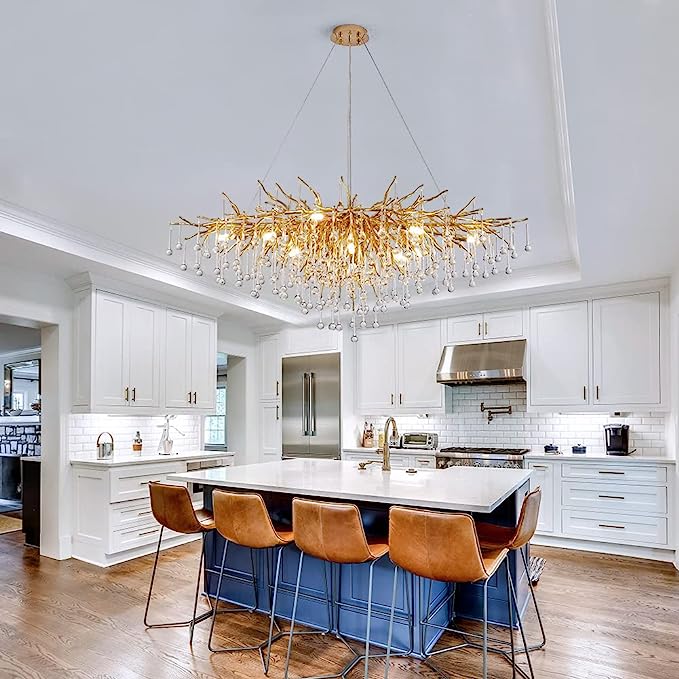 Stunning Tree Branch Crystal Chandelier with Clear Teardrop - shaped for Living/Dining Room - Round D25.6”*H15.8”/8 LightsChromeWarm Lightcasivra