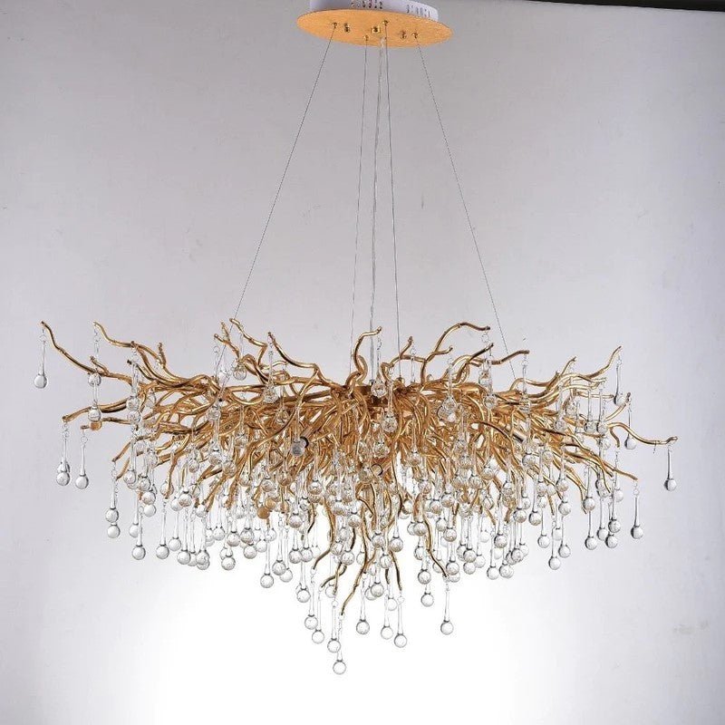 Stunning Tree Branch Crystal Chandelier with Clear Teardrop - shaped for Living/Dining Room - Round D25.6”*H15.8”/8 LightsChromeWarm Lightcasivra