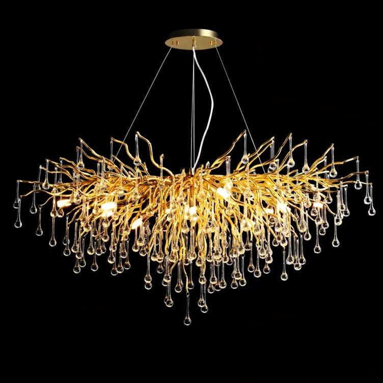 Stunning Tree Branch Crystal Chandelier with Clear Teardrop - shaped for Living/Dining Room - Round D25.6”*H15.8”/8 LightsGoldWarm Lightcasivra