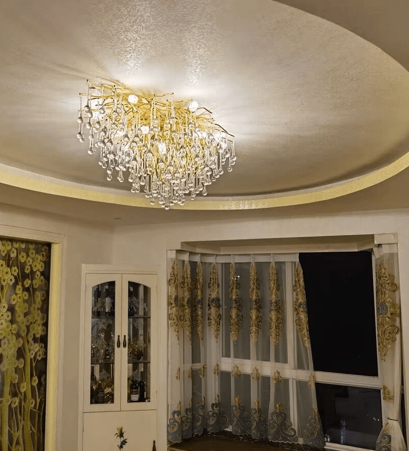 Stunning Tree Branch Crystal Chandelier with Clear Teardrop - shaped for Living/Dining Room - Round D31.5”*H21.7”/10 LightsGoldWarm Lightcasivra