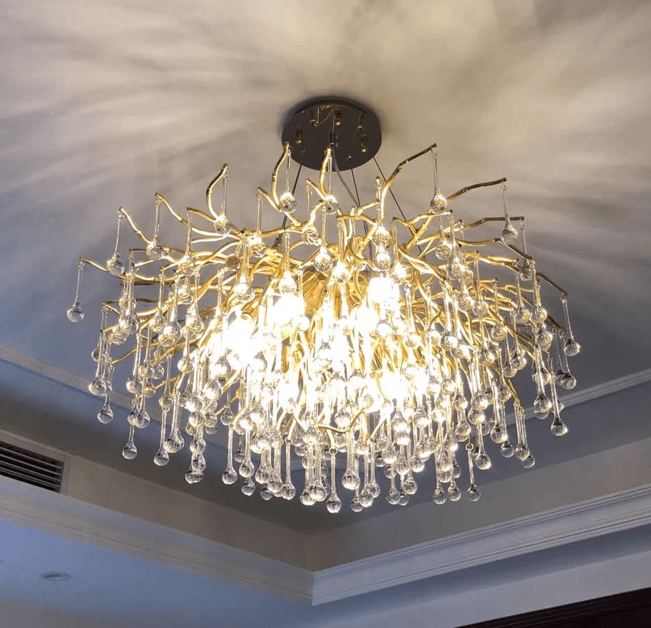 Stunning Tree Branch Crystal Chandelier with Clear Teardrop - shaped for Living/Dining Room - Round D31.5”*H21.7”/10 LightsGoldWarm Lightcasivra
