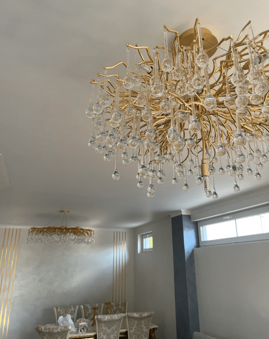 Stunning Tree Branch Crystal Chandelier with Clear Teardrop - shaped for Living/Dining Room - Round D31.5”*H21.7”/10 LightsGoldWarm Lightcasivra