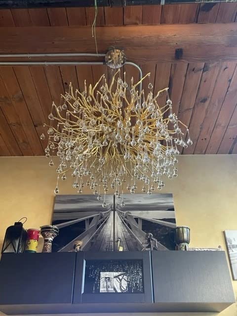 Stunning Tree Branch Crystal Chandelier with Clear Teardrop - shaped for Living/Dining Room - Round D31.5”*H21.7”/10 LightsGoldWarm Lightcasivra