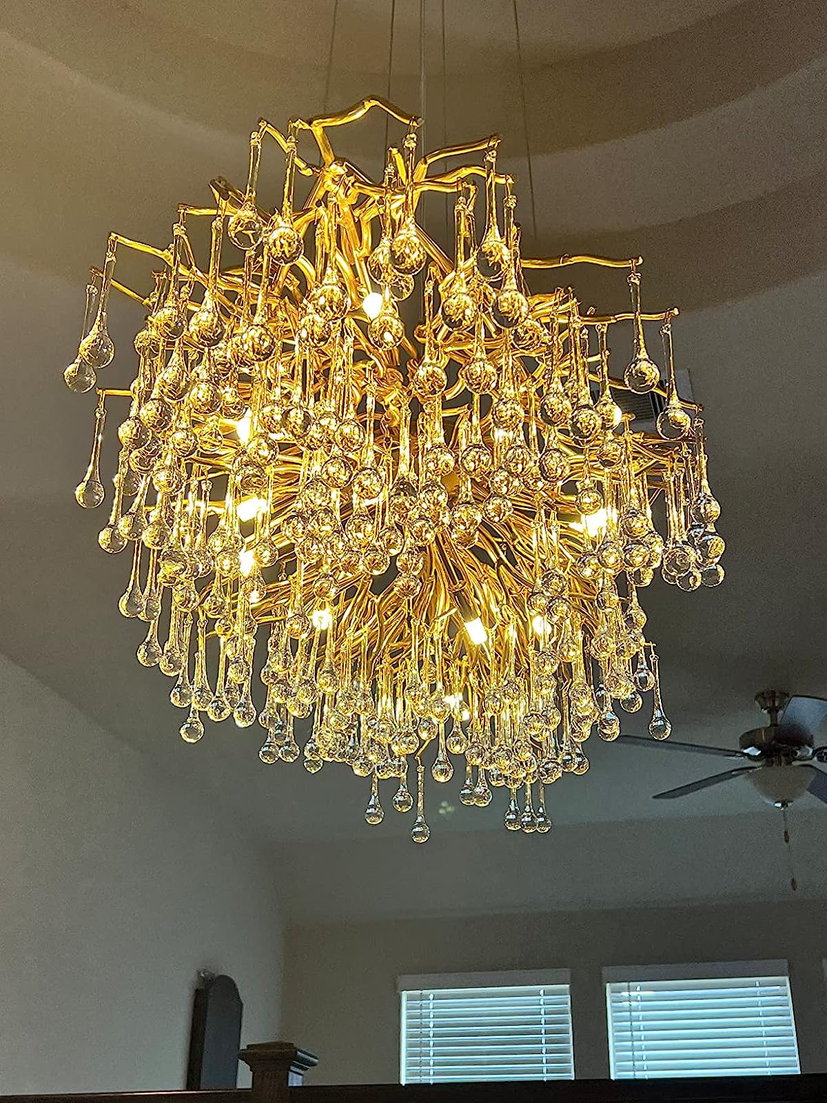 Stunning Tree Branch Crystal Chandelier with Clear Teardrop - shaped for Living/Dining Room - Round D31.5”*H21.7”/10 LightsGoldWarm Lightcasivra