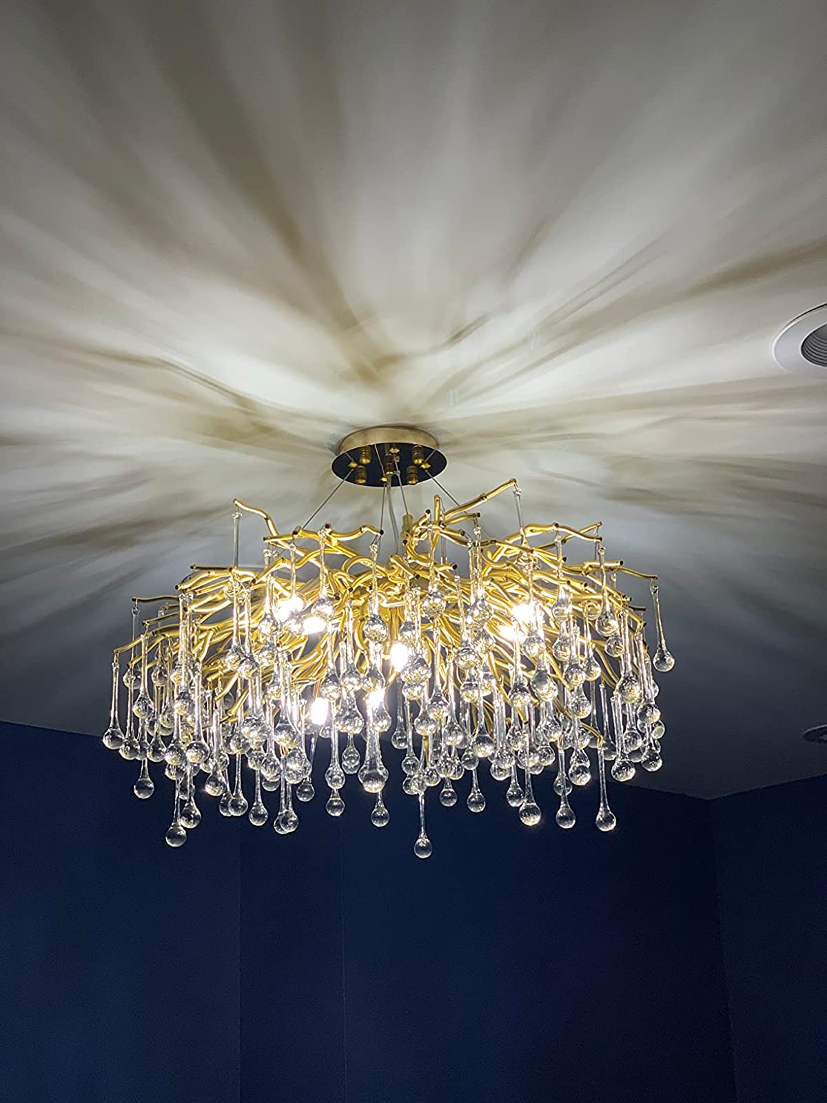 Stunning Tree Branch Crystal Chandelier with Clear Teardrop - shaped for Living/Dining Room - Round D31.5”*H21.7”/10 LightsGoldWarm Lightcasivra
