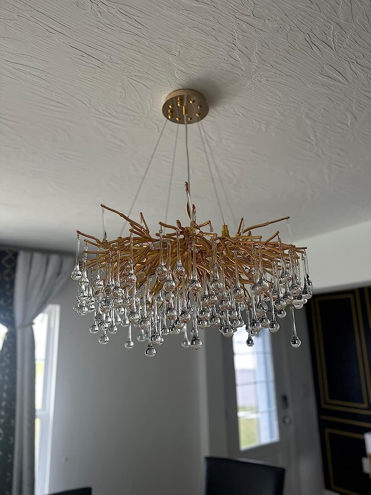 Stunning Tree Branch Crystal Chandelier with Clear Teardrop - shaped for Living/Dining Room - Round D31.5”*H21.7”/10 LightsGoldWarm Lightcasivra