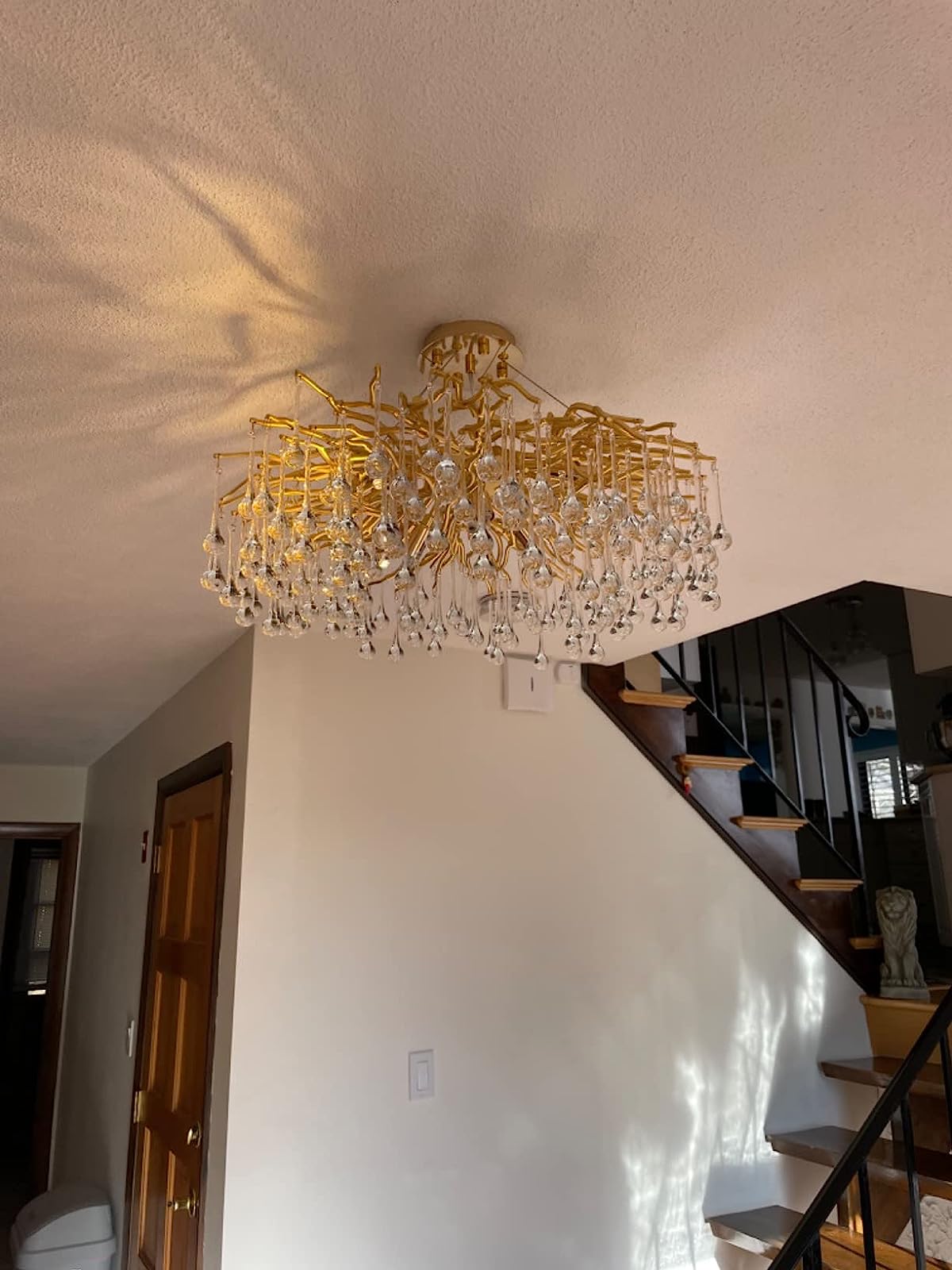 Stunning Tree Branch Crystal Chandelier with Clear Teardrop - shaped for Living/Dining Room - Round D31.5”*H21.7”/10 LightsGoldWarm Lightcasivra
